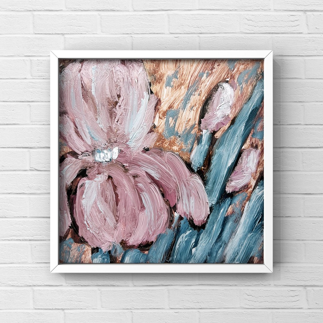 Pastel pink flower miniature oil painting Blush pink floral wall art 5 inch - 海报/装饰画/版画 - 其他材质 粉红色