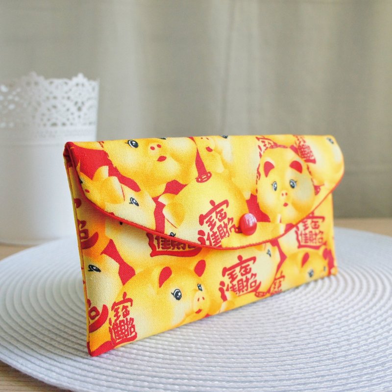 Lovely数位布【招财进宝写真猪红包袋】存折套、现金收纳袋、红E - 红包/春联 - 棉．麻 黄色