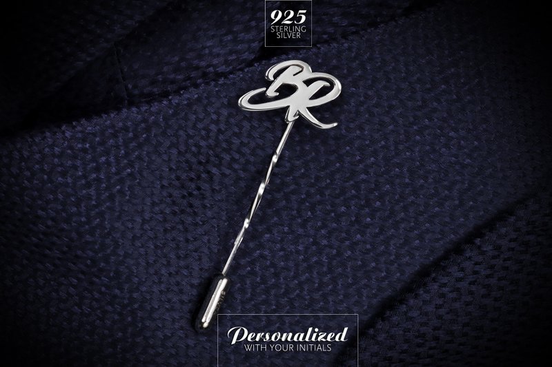 自定义翻领别针 - 925纯银翻领别针 - 给新郎的礼物 新郎翻领别针 - 领带/领带夹 - 纯银 银色