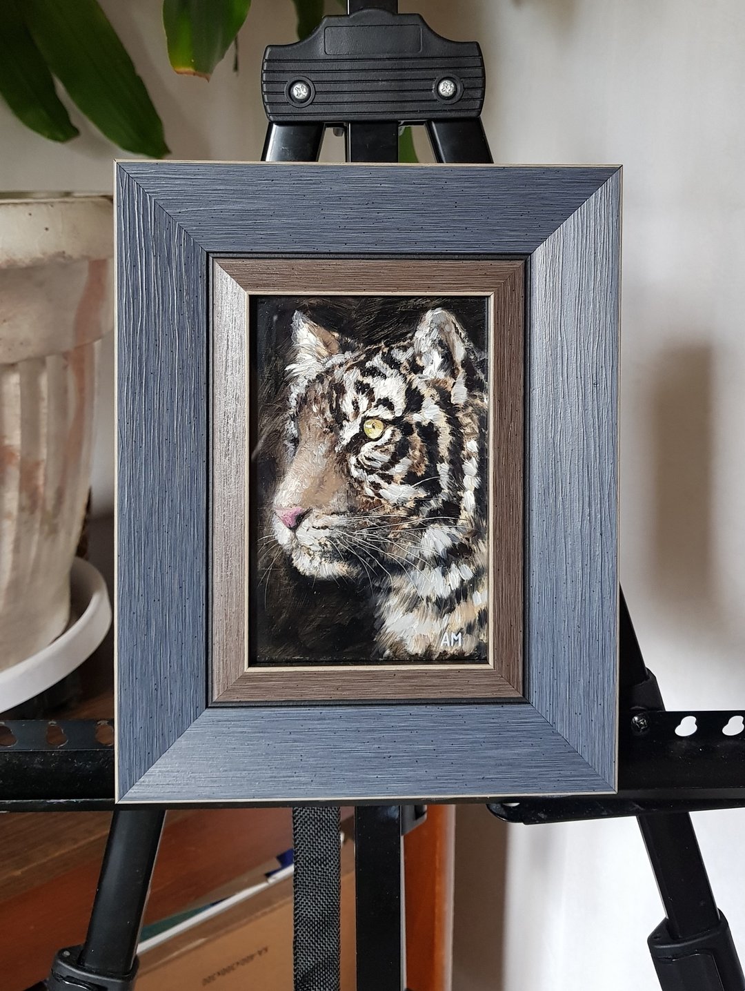 Small original cute animal Tiger artwork hand painted oil painting framed - 墙贴/壁贴 - 其他材质 