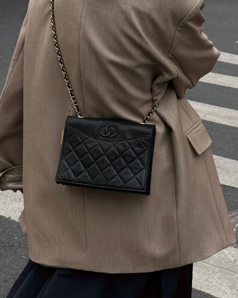 Chanel 香奈儿Vintage 单盖金链包经典菱格附原厂卡 - 侧背包/斜挎包 - 真皮 黑色