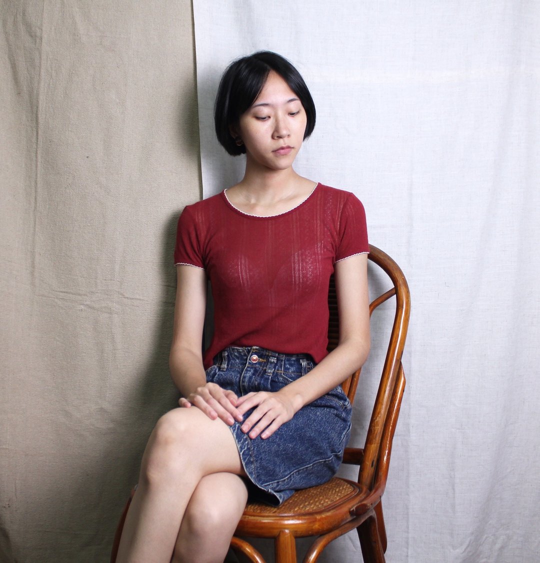 FOAK古着 TIENS萝莉塔暗红针织tee - 女装上衣 - 棉 