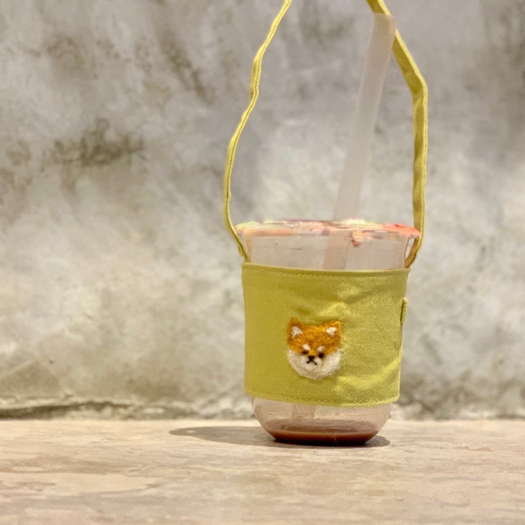 羊毛刺绣杯套_柴犬 - 随行杯提袋/水壶袋 - 棉 橘色