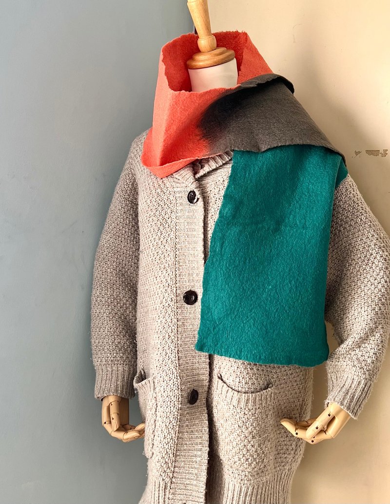 美利奴羊毛毡三色长围巾 - 其他 - 羊毛 橘色