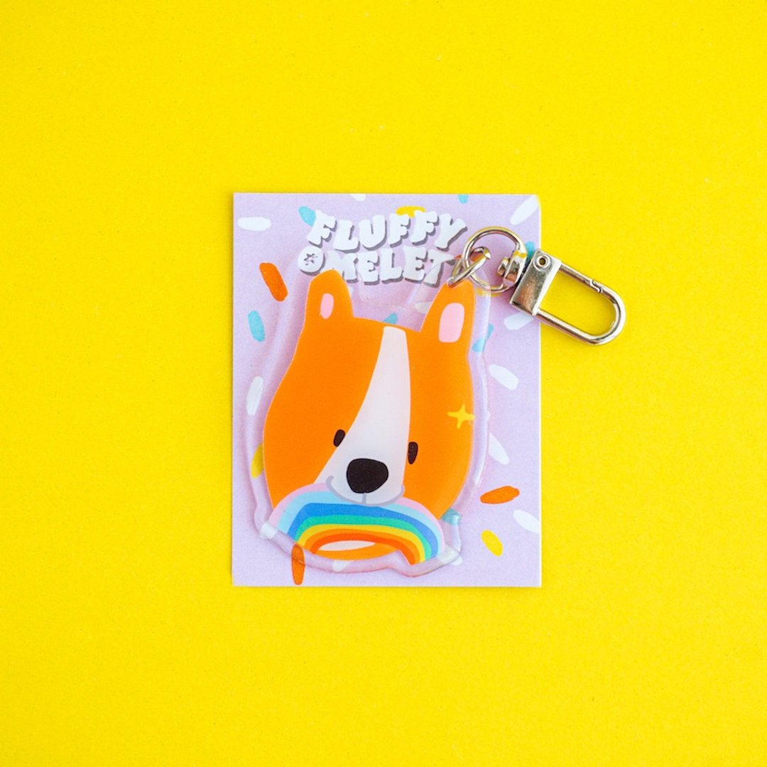 Fluffy Omelet - 钥匙圈 / PIN / PHONE GRIP - CORGI RAINBOW - 吊饰 - 压克力 橘色