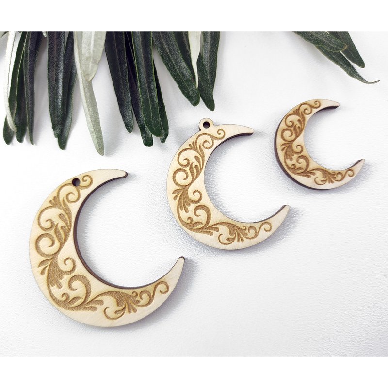 10 Pieces - DIY Unfinished moon shape blanks, Laser cut wood earrings, Moon - 其他 - 木头 