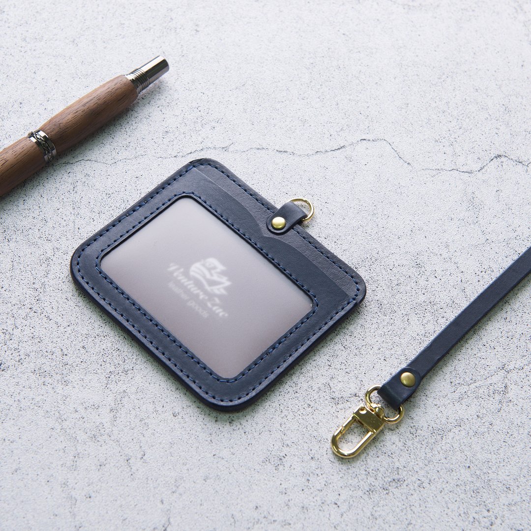 横式证件夹 ID Card Holder / 灰蓝 Gray Blue / 免费刻字 - 证件套/卡套 - 真皮 