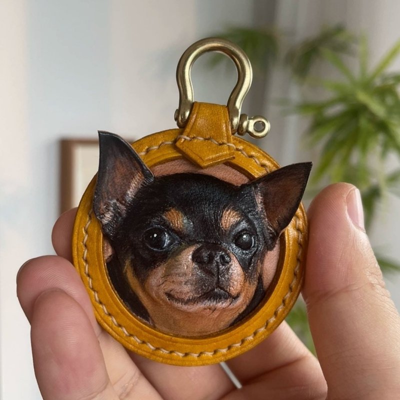 我的宠物订制猫钥匙圈皮雕宠物猫订制真猫皮饰皮雕我的宠物钥匙圈狗柴犬 - 订制抱枕/饰品 - 真皮 