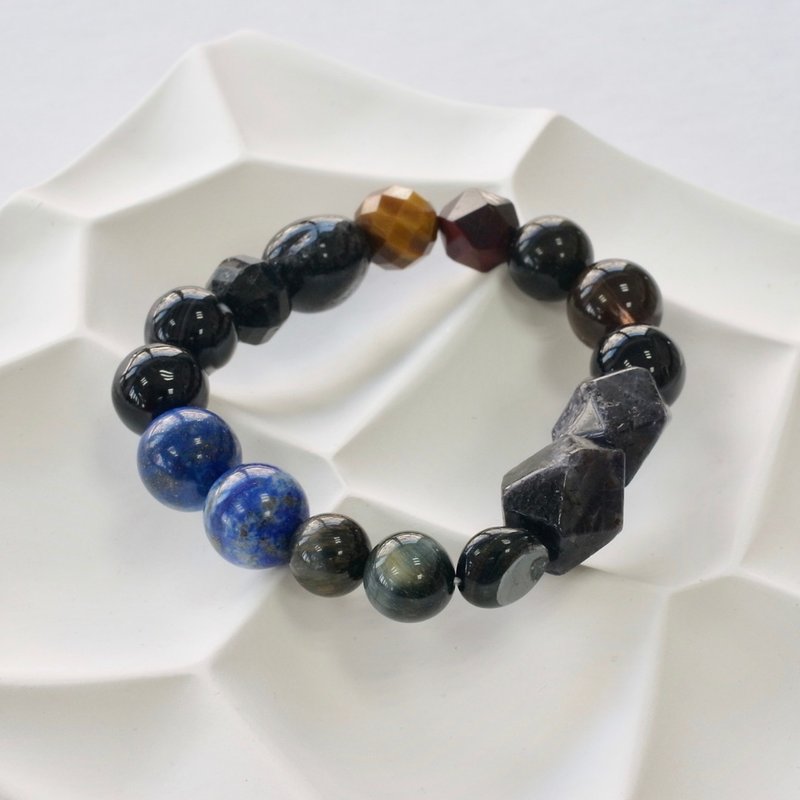 B034七轮调和手串/茶晶/虎眼石/青金石/天然晶石/能量石/原生态 - 手链/手环 - 水晶 多色