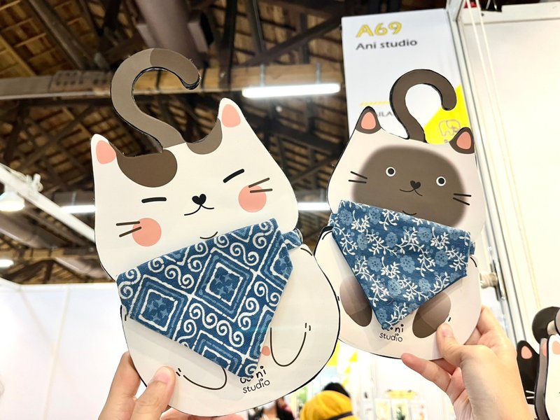 Collar (for cats and dogs) Triangular flag model - 项圈/牵绳 - 棉．麻 蓝色