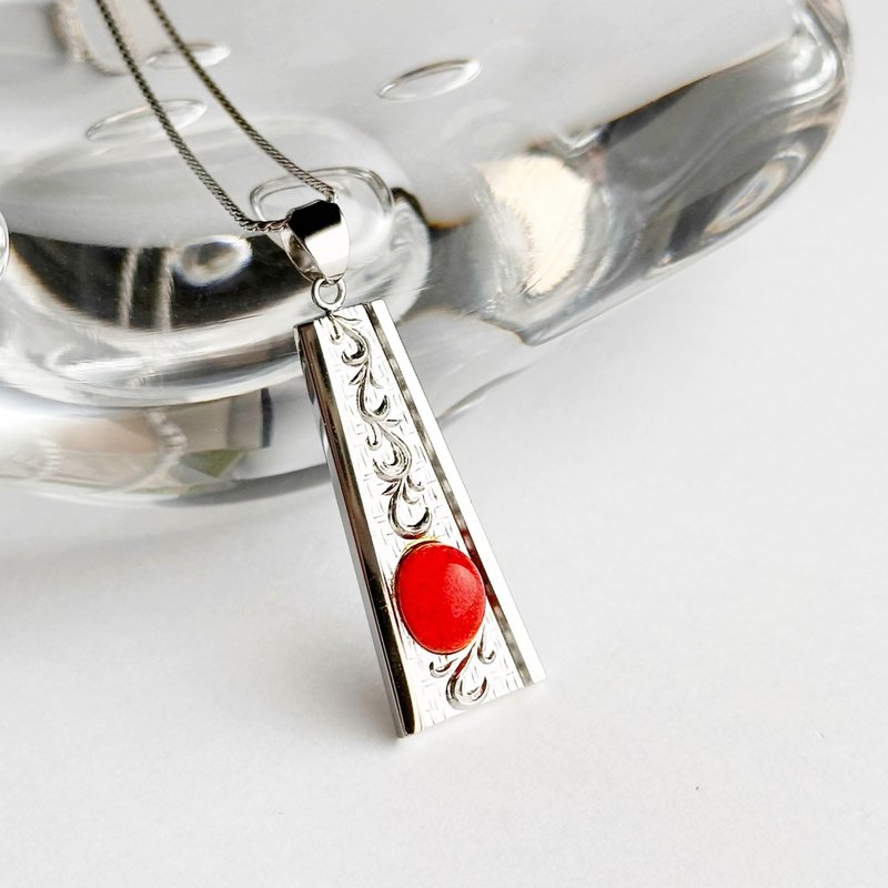 末広【Scarlet】七宝烧坠饰 纯银镀面七宝 - 项链 - 玻璃 红色