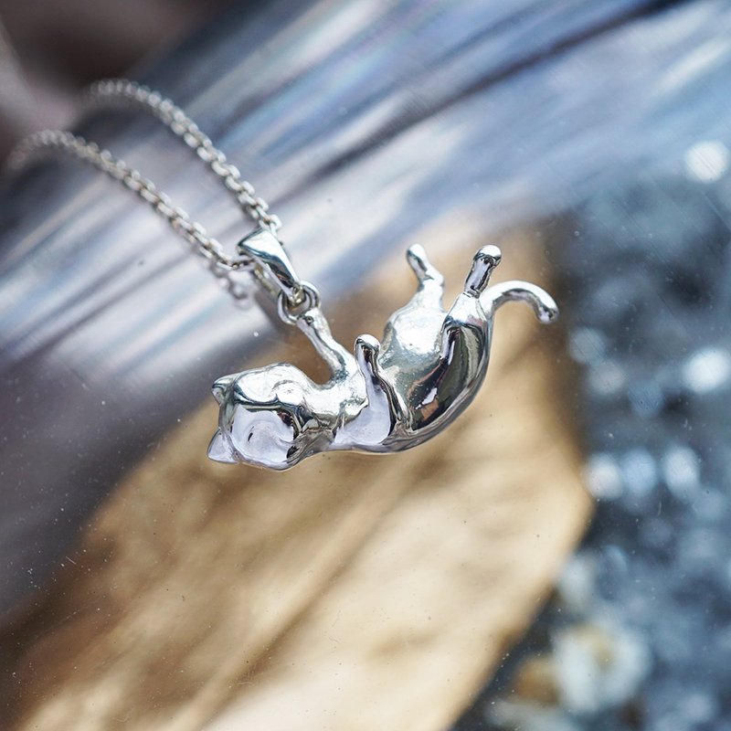 猫咪咕噜姿势-攀岩-半立体造型动物纯银项链-剪影立体(单条价) - 项链 - 纯银 银色