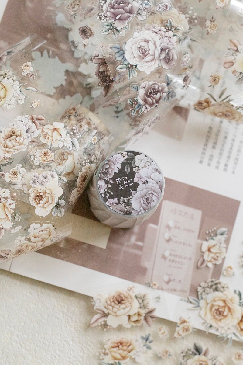 烬花 - 玫瑰 6cm割型亮面PET胶带 - 纸胶带 - 塑料 咖啡色