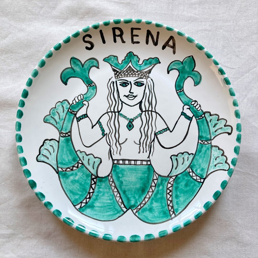 plate 20cm Italianceramic majolica seiren - 盘子/餐盘/盘架 - 陶 绿色
