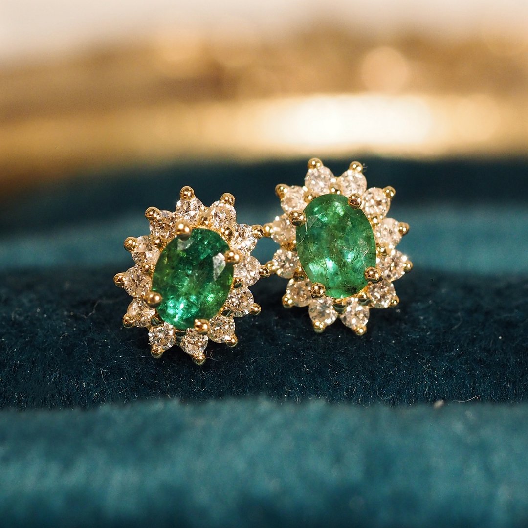 18K金祖母绿宝石 Hana 钻石耳环18K Gold Emerald Hana Diamond E - 耳环/耳夹 - 贵金属 