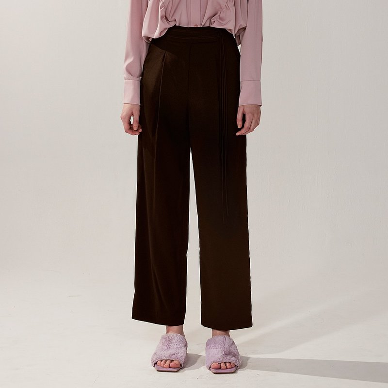 AVVJOY | 侧流苏造型西装裤高腰全长宽松黑色 - 女装长裤 - 其他材质 黑色