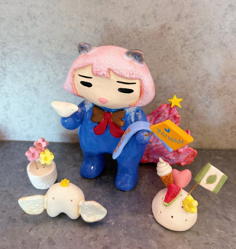 Qimii奇蜜星的小奇兽/交互式疗愈玩偶/猫耳/小蜜/白鸽朋友 - 玩偶/公仔 - 陶 蓝色