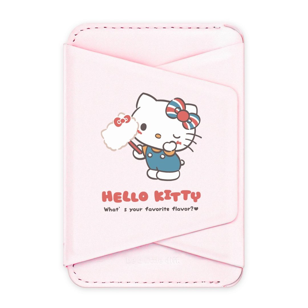 HelloKitty 蓬蓬棉花糖 粉色款 支架磁吸卡包 小牛皮感 手机支架 - 手机座/防尘塞 - 人造皮革 银色