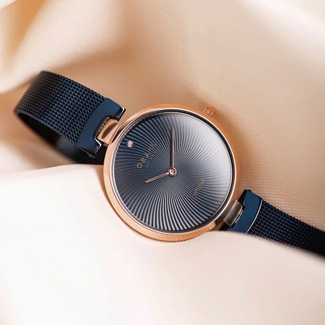 OBAKU 涡旋几何时尚腕表-蓝X玫瑰金-V256LXVLML-33mm - 女表 - 不锈钢 多色