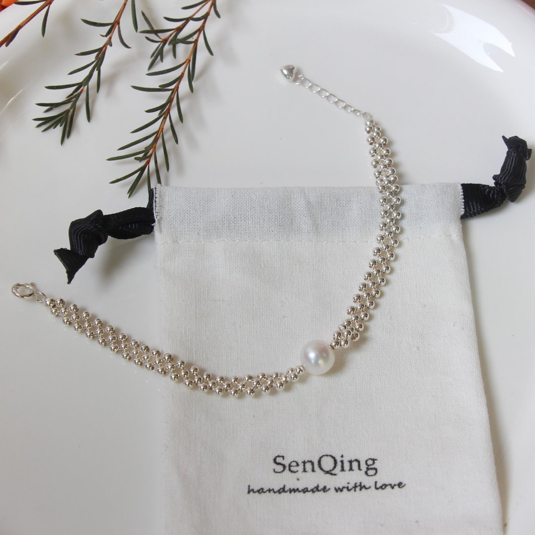 SV925银编织珍珠手链 - 手链/手环 - 珍珠 多色