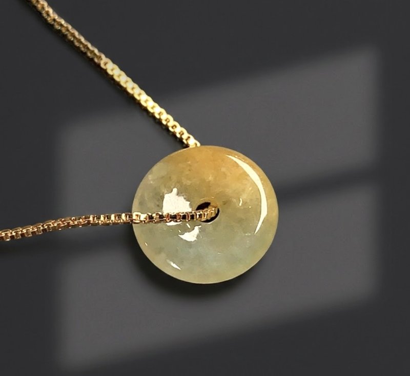 【愿·平安】冰种黄翡翡翠平安扣项链 |天然缅甸玉A货翡翠 | 送礼 - 项链 - 玉石 橘色