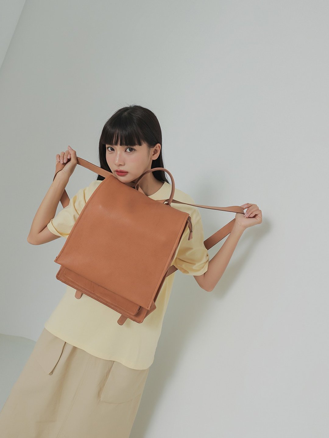 supportingrole 简约风都市真皮休闲后背包 咖啡 - 后背包/双肩包 - 真皮 咖啡色