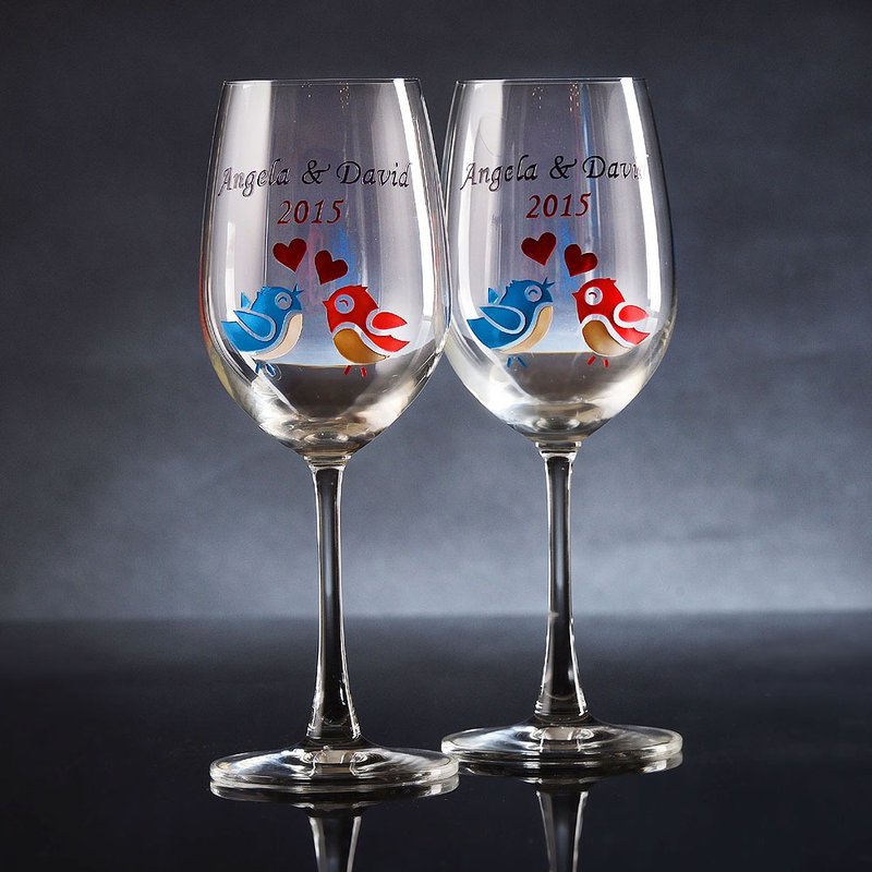 无铅水晶玻璃红酒杯刻字礼品组 | 结婚礼物,周年礼物 | 小鸟 - 酒杯/酒器 - 玻璃 多色