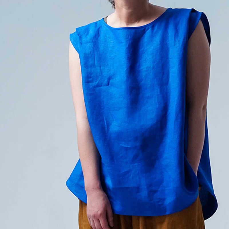 wafu - Grown-ups' Tanktop/Ultramarine t008k-umn1 - 女装上衣 - 亚麻 蓝色