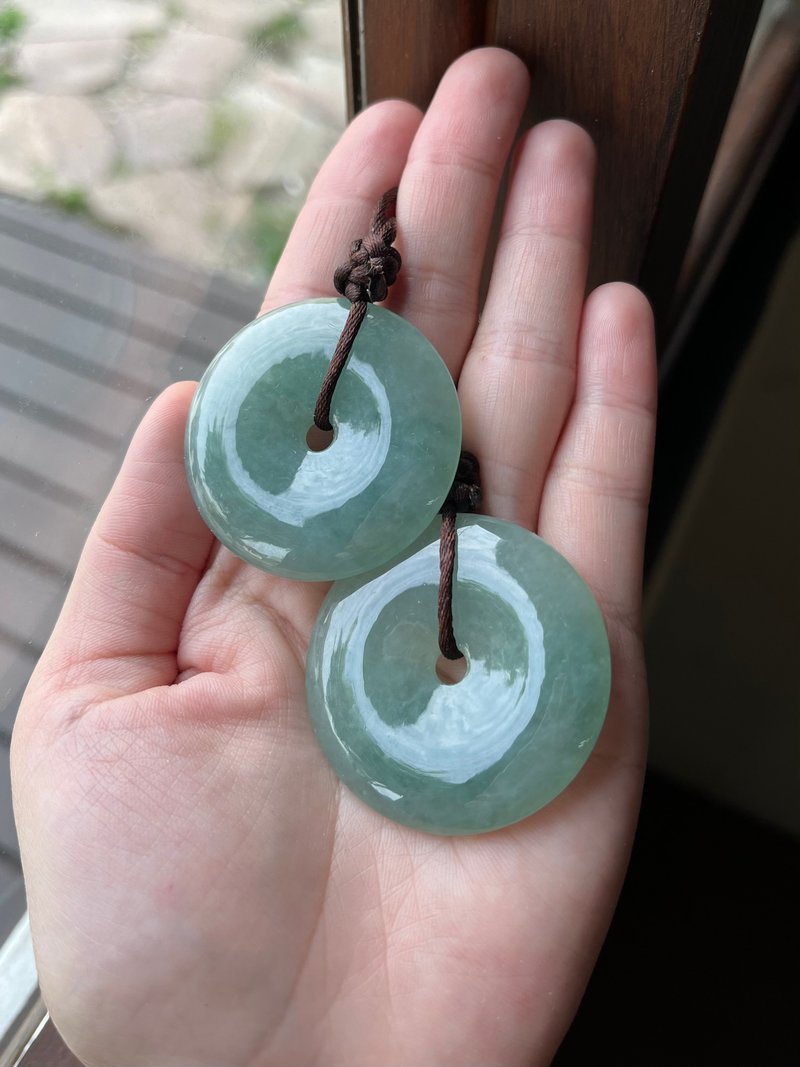 糯冰种湖水绿翡翠大平安扣 缅甸玉A货 - 项链 - 玉石 绿色