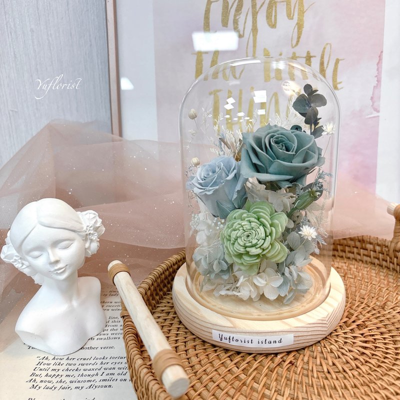 永生花夜灯玻璃罩-静谧湖水蓝绿 扩香 开幕 生日礼物 yuflorist - 灯具/灯饰 - 植物．花 多色