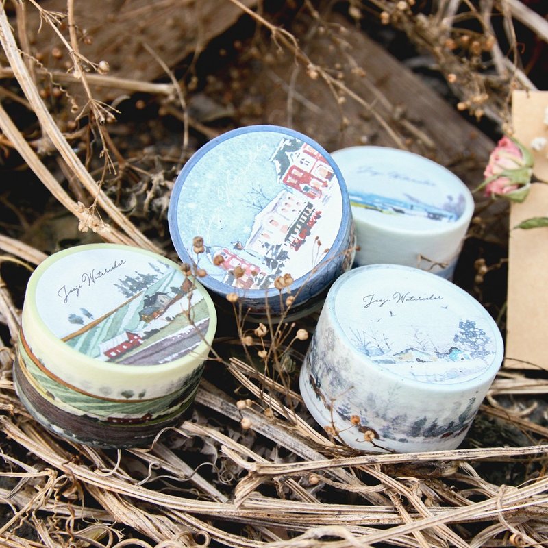 啾吉水彩  手绘纸胶带 - 【旅行风景四入组/2.5cm】 - 纸胶带 - 纸 咖啡色