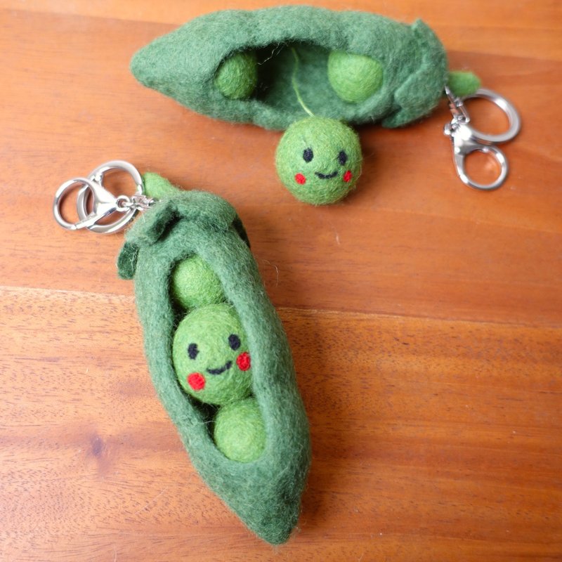 豆趣 — 挤挤豌豆 • 红腮红红 •  羊毛毡吊饰/钥匙圈 - 吊饰 - 羊毛 绿色