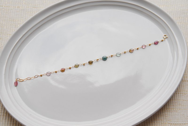 椭圆形碧玺手链 C14KGF - 手链/手环 - 半宝石 多色