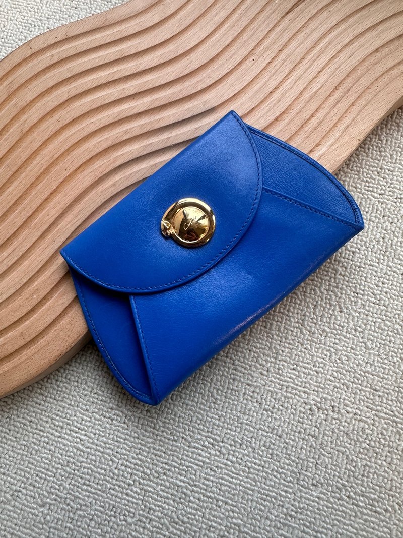 绝版中古品Vintage Cartier 宝石蓝金豹头小钱包 - 零钱包 - 真皮 