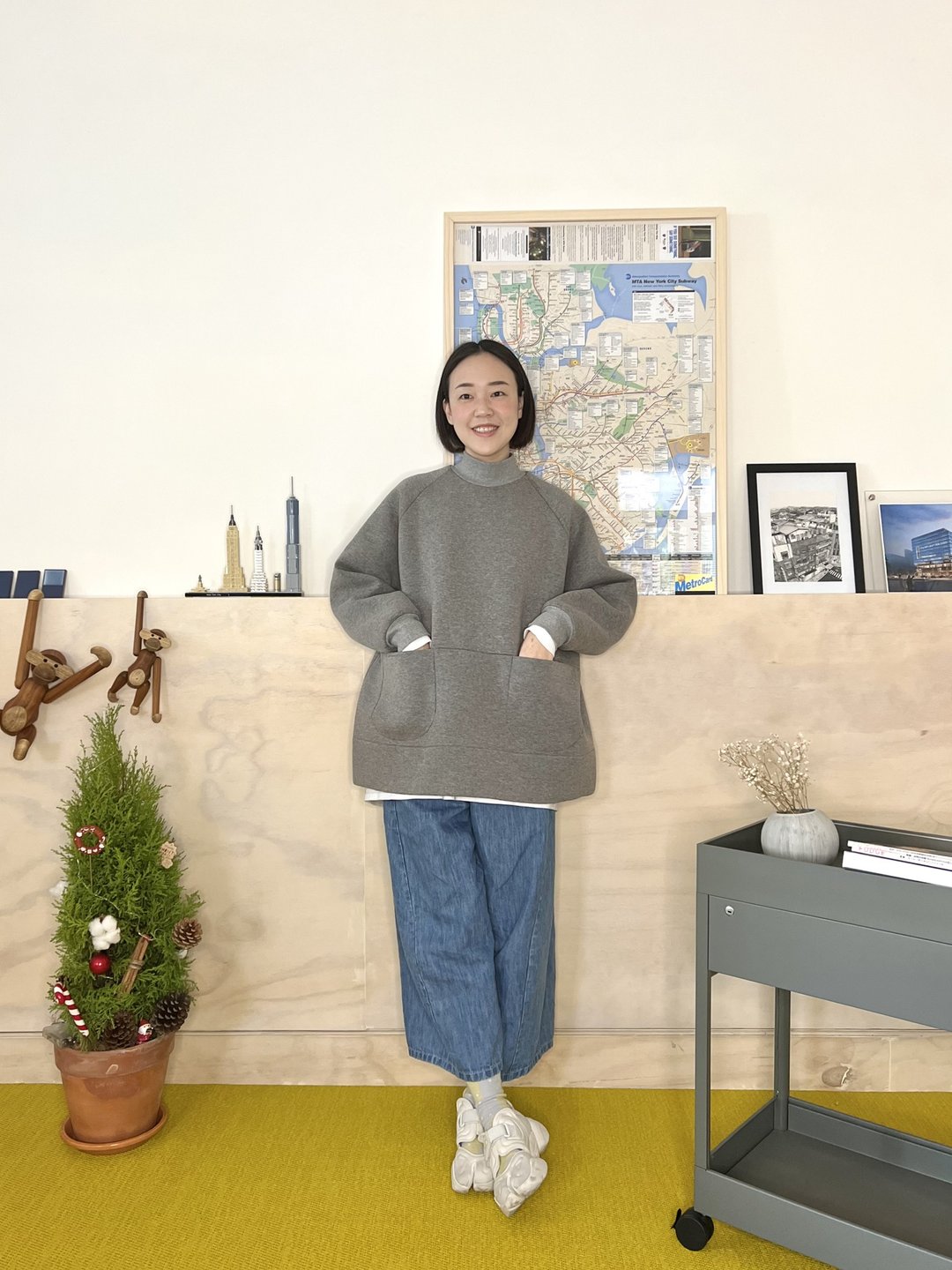 小高领灰色太空棉上衣 - 中性连帽卫衣/T 恤 - 棉 灰色