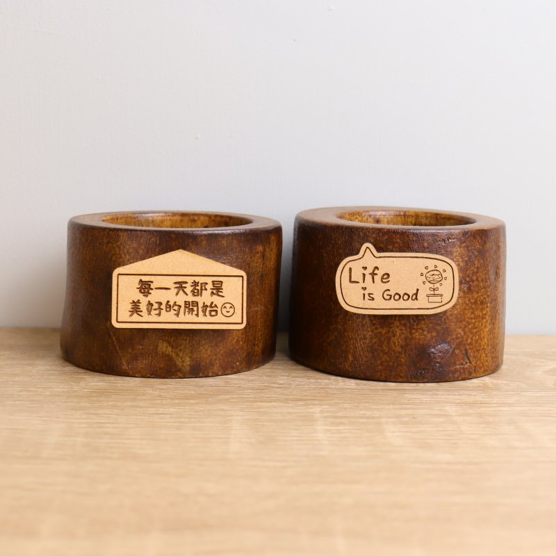 手工制原木空盆器-多肉植物种植花盆(附磁铁字牌) - 植栽/盆栽 - 木头 咖啡色