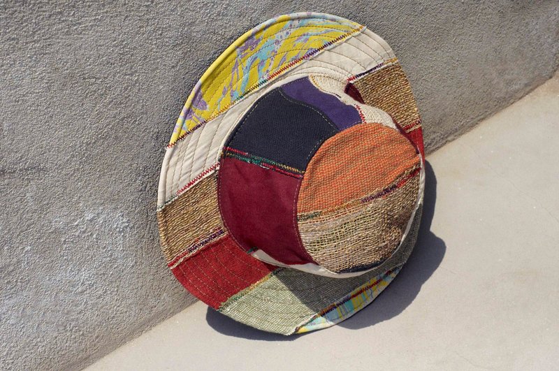 民族拼接手织棉麻帽 / 针织帽 / 渔夫帽 / 遮阳帽 / 草帽  - 民族风手织棉麻 ( 限量一件 ) - 帽子 - 棉．麻 多色