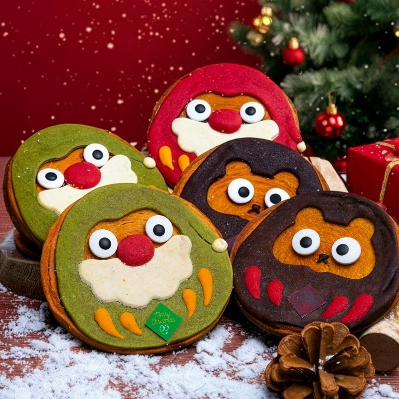 【宅配】圣诞节限定不倒翁圣诞老公公综合软饼干千层酥五入组礼盒 - 零食/点心 - 新鲜食材 红色