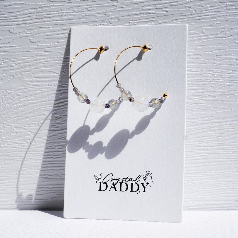 月亮石 拉长石 堇青石 蓝兰 水晶 耳环 - 耳环/耳夹 - 水晶 紫色