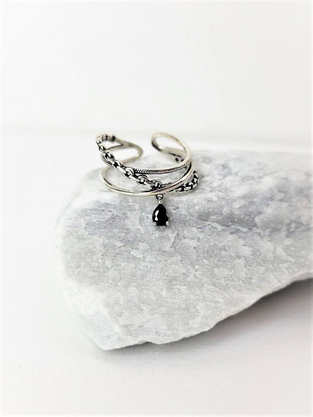锁链纯银戒指/纯银/戒指/轻珠宝 - 戒指 - 纯银 银色