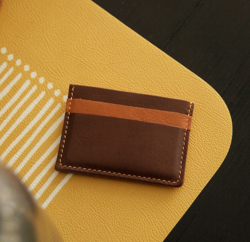 小巧轻薄卡套 拼色名片套 撞色证件套 卡夹 客制礼物 免费刻字 - 名片夹/名片盒 - 真皮 