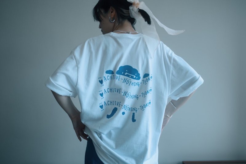 Lazy Guide / Achieve Nothing Today 白 Tee - 中性连帽卫衣/T 恤 - 棉 白色