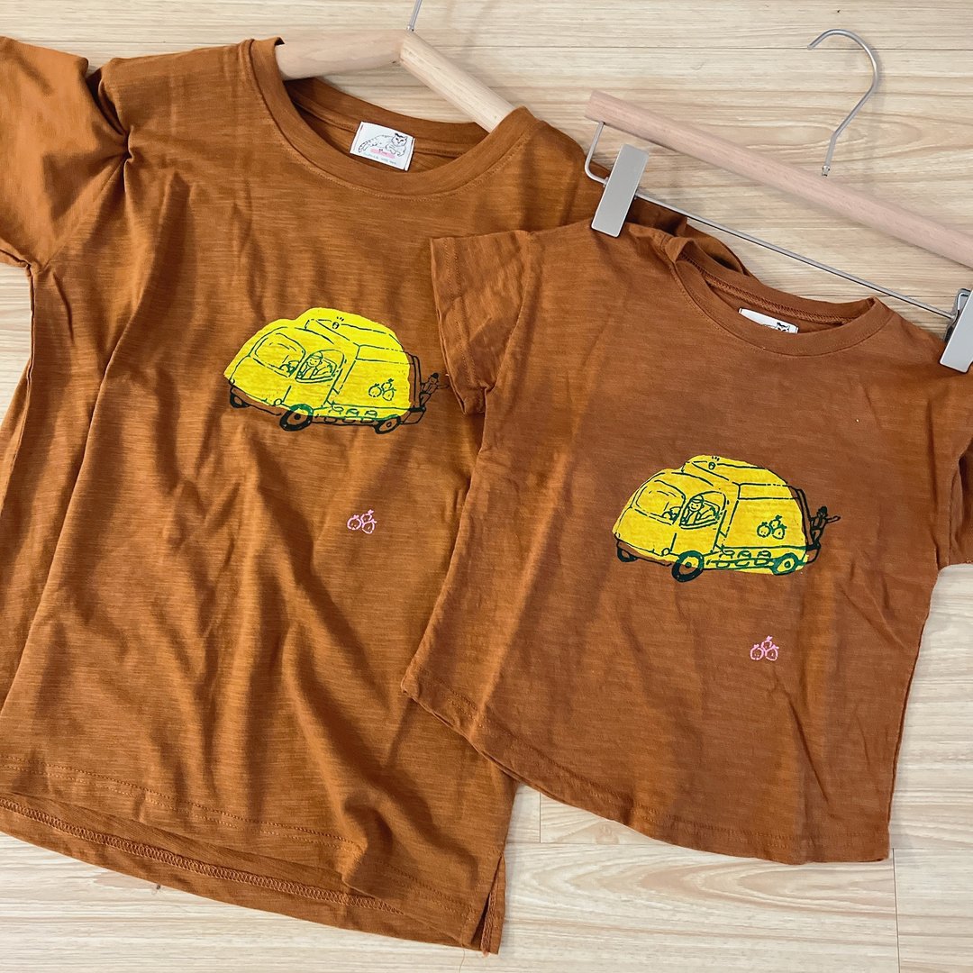 亲子装 你好垃圾车 三色夏日手工印花短袖纯棉tshirt - 亲子装 - 棉 咖啡色
