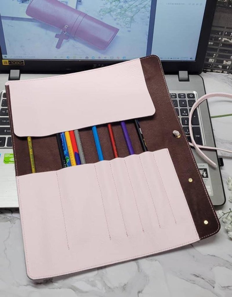 真皮手作油画笔卷袋 卷笔袋 工具袋 文具袋 钢笔袋 - 铅笔盒/笔袋 - 真皮 