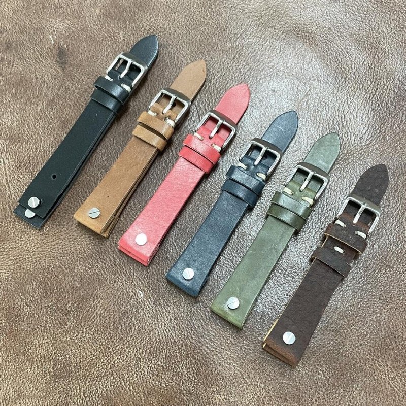 经典复古手工牛皮 18mm 真皮表带黑/棕/蓝/红/绿多色 - 表带 - 真皮 绿色