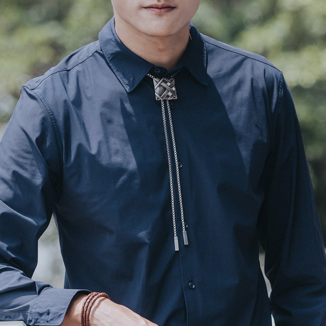 织乐几何系列 保罗领带 Bolo Tie 领绳项链 金属绳领带 皮绳领带 - 领带/领带夹 - 人造皮革 银色