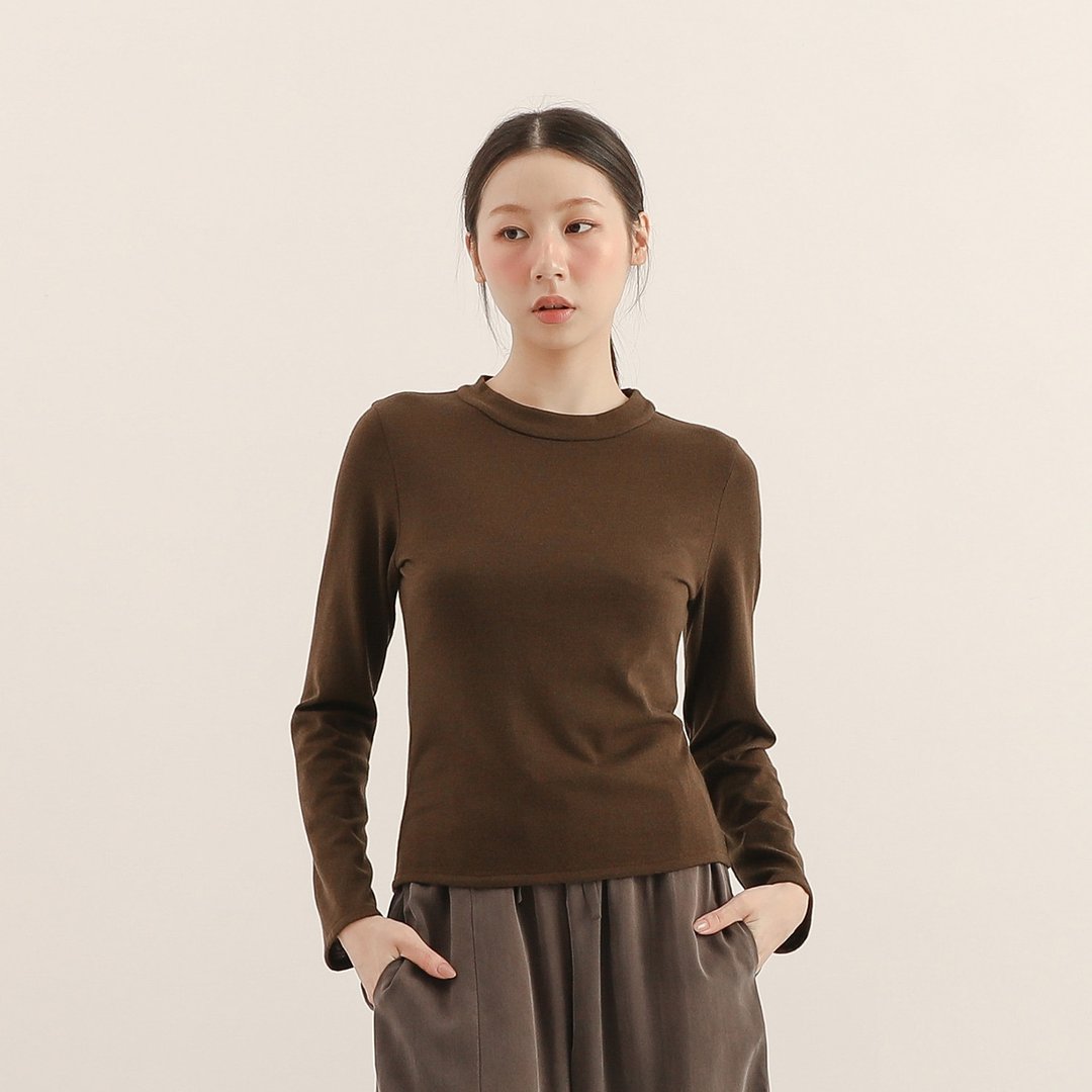 Serenor_从容毛料针织上衣_25AF003_咖 - 女装衬衫 - 其他材质 咖啡色