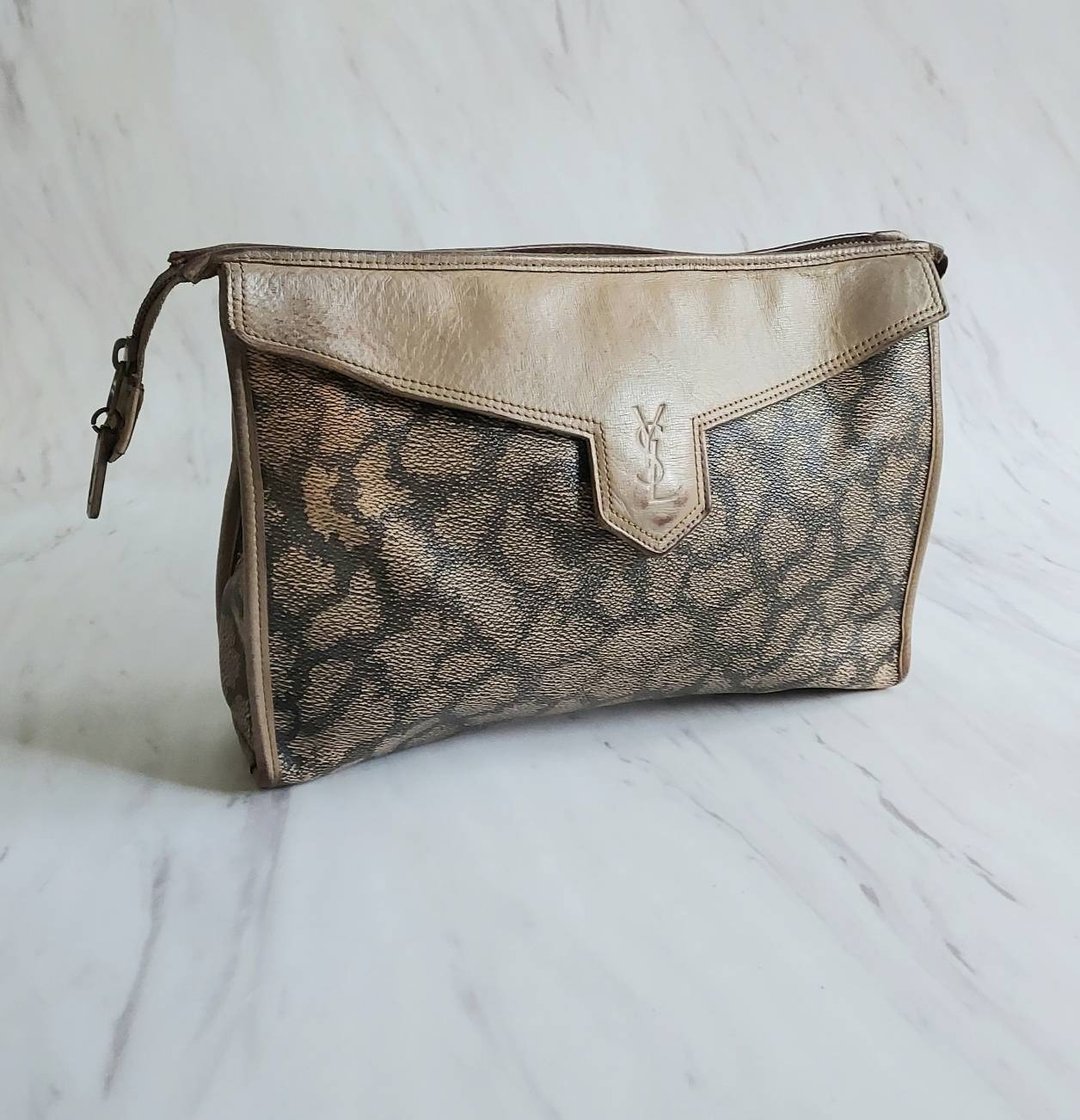 绝版老品 1980's 老法国 圣罗兰YSL 古董手拿包 晚宴包 - 手拿包 - 真皮 