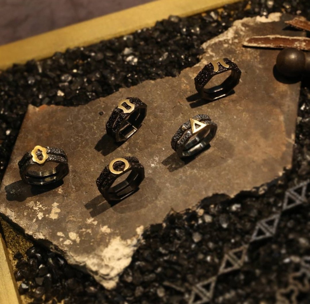 5 Chinese Element ring - 对戒 - 纯银 黑色