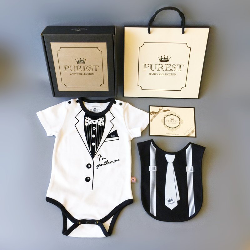 小绅士西装 短袖综合款 宝宝弥月礼盒组  婴儿 新生儿礼物 送礼 - 满月礼盒 - 棉．麻 